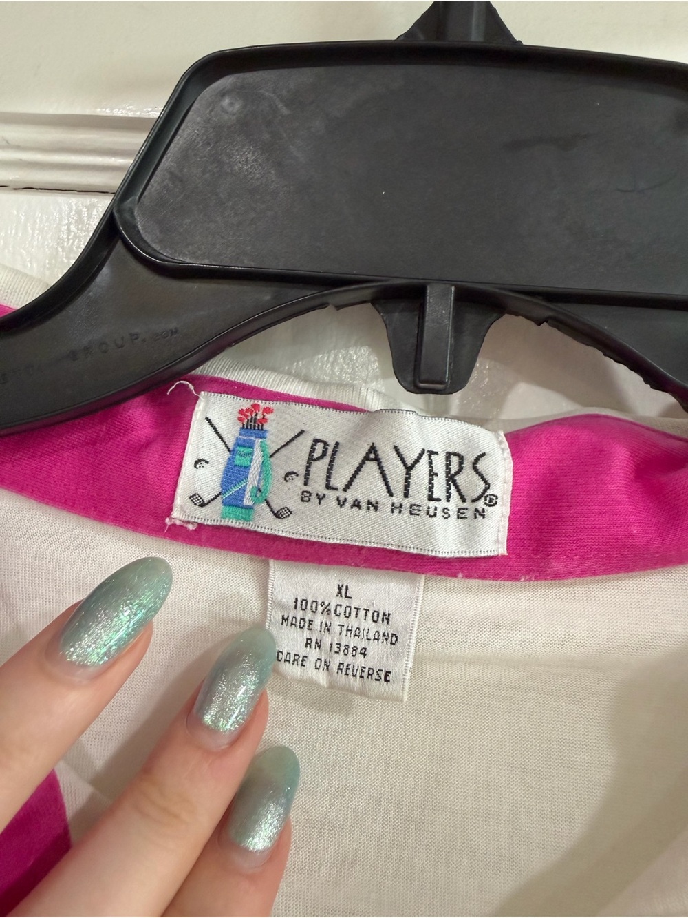 Van Heusen White Polo with Teal, Magenta & Black Geometric Print - Picture 2 of 8
